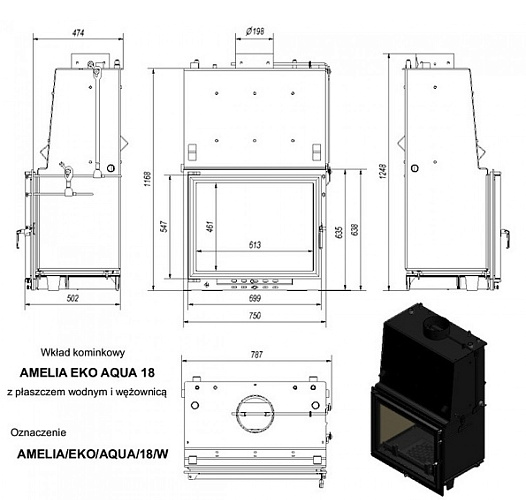 Каминная топка Amelia/EKO/AQUA/18/W с водяным контуром_1